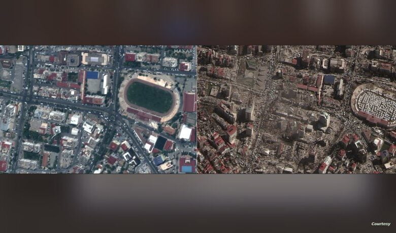 ملعب كرة قدم امتلأ بخيم اللاجئين في مدينة كهرمان مرعش التركية