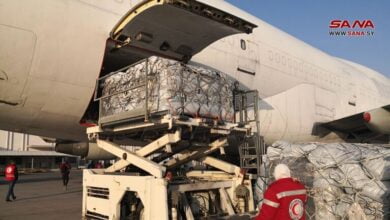 طائرة أوروبية ثالثة تصل إلى سوريا محملة بـ 120 طنا من المواد الإغاثية والطبية